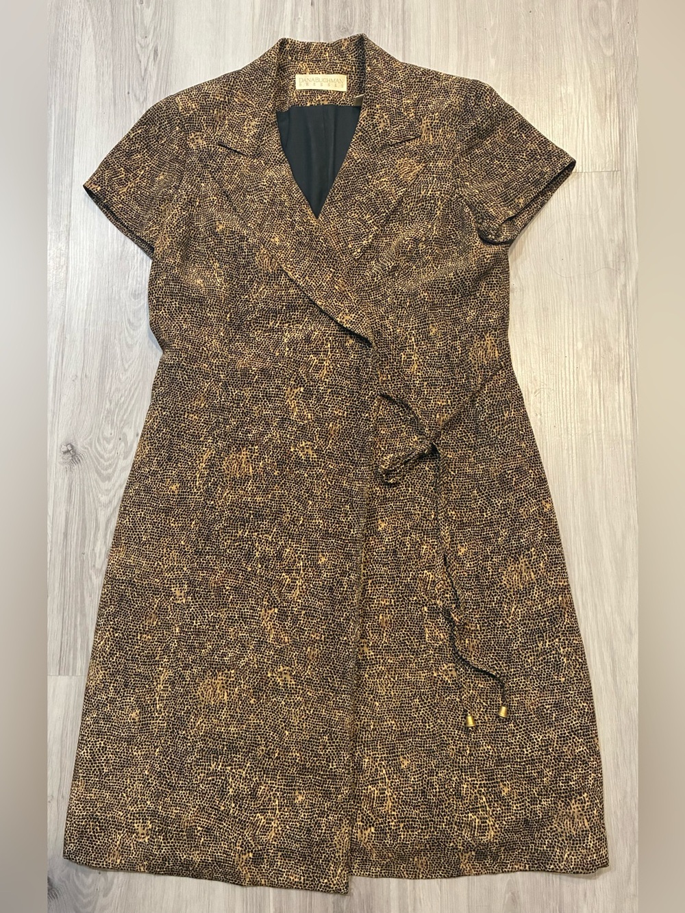 Dana Buchman 100 % silk Brown & Gold Textured Wrap Dress